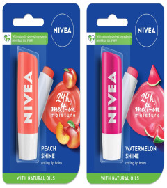 NIVEA Lip Balm, Fruity Peach Shine, 4.8g & NIVEA Lip Balm, Fruity Watermelon Shine, 4.8g (Free World Wide Shipping)
