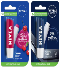 NIVEA Lip Balm, Fruity Cherry Shine, 4.8g And NIVEA Men Lip Care, Active Care Lip Balm, SPF 15, 4.8g (Free World Wide Shipping)