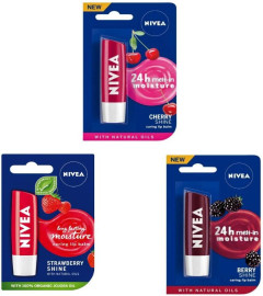 NIVEA combo of 3pcs lip balm(14 Cherry Shine, Strawberry Shine, Berry Shine), 14.4 g (Pack Of 3) (Free World Wide Shipping)
