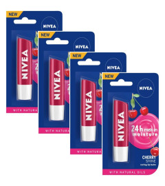Nivea Lip Care Fruity Shine Cherry, 4.8g (Pack of 4) (Free World Wide Shipping)