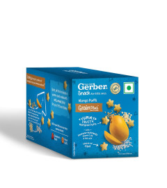 GERBER Snacks - Mango Puffs | Yummy Nutritious Snack For Little Ones | Ready To Eat Snack | Made With Multigrain| No Added Colours Or Preservatives | With Vitamin C | Source Of Fiber | 150g(6x25g) ( Free Shipping worldwide )