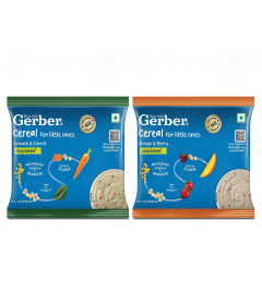 GERBER Cereals - Mango & Berry and Spinach & Carrot | Combo Pack of 2 | Instant Cereal for little ones | No added colours or flavours | With Iron & Omega-3 | Vit A,C,D & Zinc | Trial Pack | 2 x 50 g ( Free Shipping worldwide )