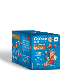 GERBER Snacks Strawberry Puffs | Yummy Nutritious Snack For Little Ones | Ready To Eat Snack | Made With Multigrain| No Added Colours Or Preservatives | With Vitamin C | Source Of Fiber | 150g(6x25g) ( Free Shipping worldwide )