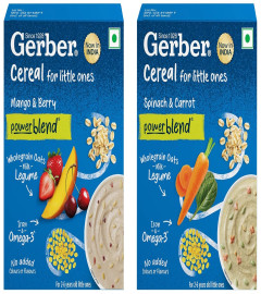 GERBER Cereals for 2-6 year old kids,Mango & Berry + Spinach & Carrot, Combo Pack - 300g + 300g ( Free Shipping worldwide )