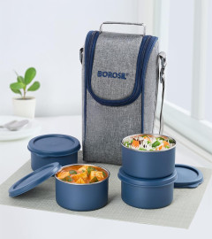 Borosil Carrymore Microwavable Stainless Steel Lunchbox 300 ml x 4 pc