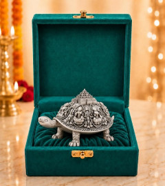 German Silver Plated Ashta Lakshmi Tortoise Idol